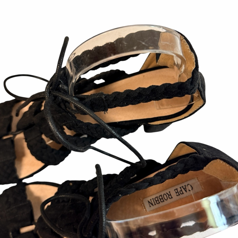 Cape Robbin Black Lace Up Braided Strap Block Heel Sandals Women’s Size 9 - Picture 2 of 11